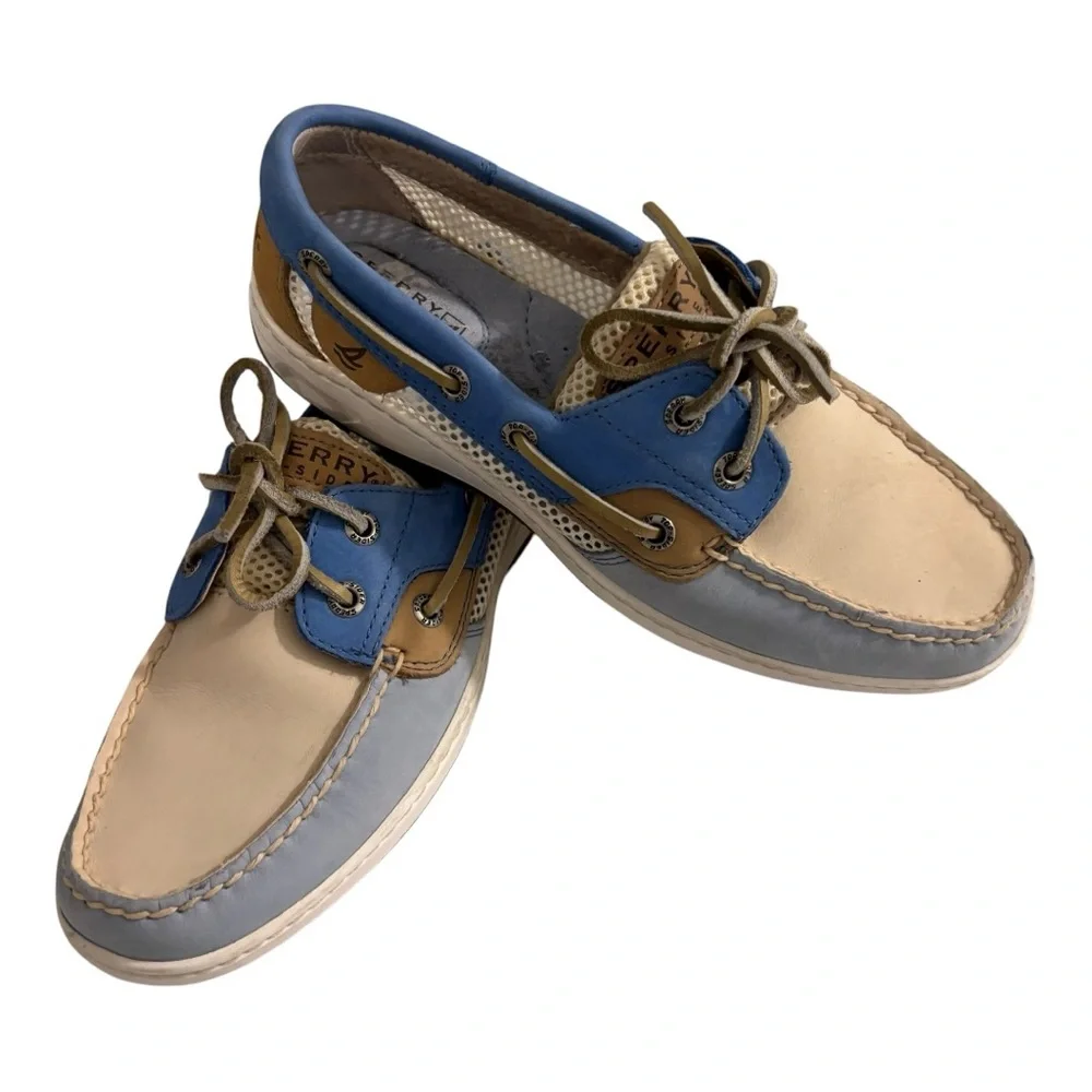 Sperry Topsider Leather Light Blue Preppy Nautical Old Money Boat Casual Shoe 6 - Picture 4 of 12